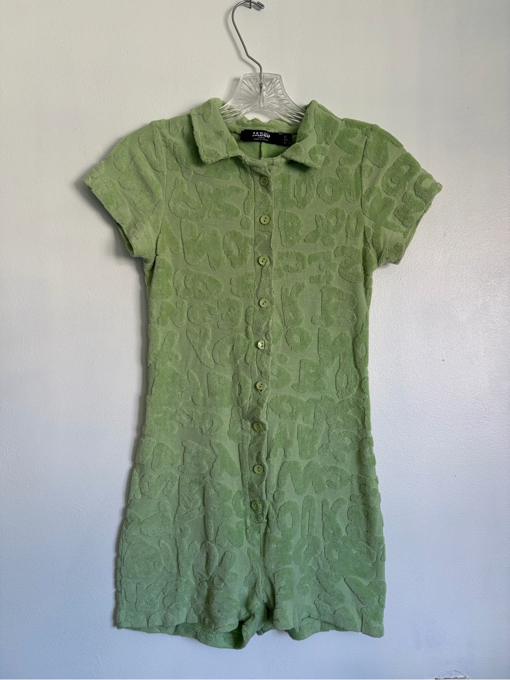 Jaded London Green Romper Button Front Collared Vintage Size Small Y2K